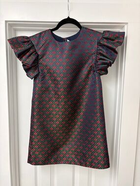 Janie and Jack Red Floral Jacquard Dress with Ruffle Sleeves